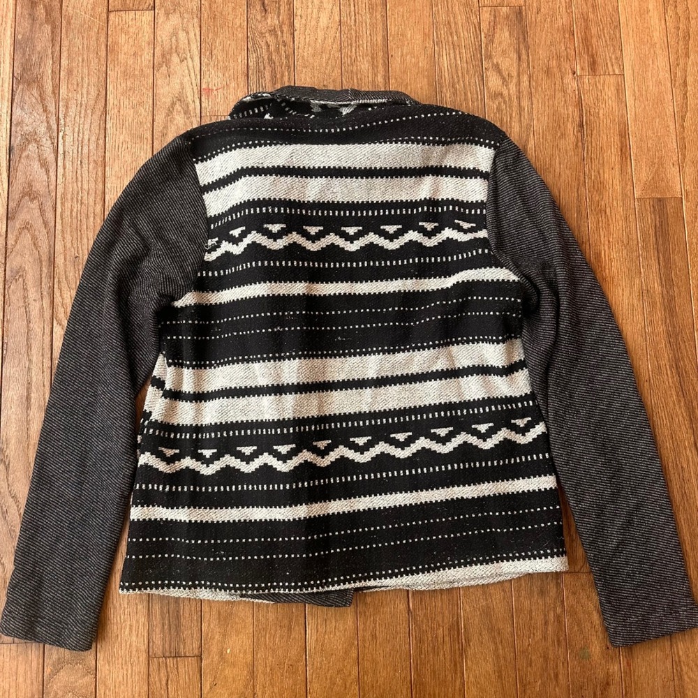 Anthropologie Moto Jacket Women L Asymmetrical Zip Southwestern Black White USA - Picture 7 of 7